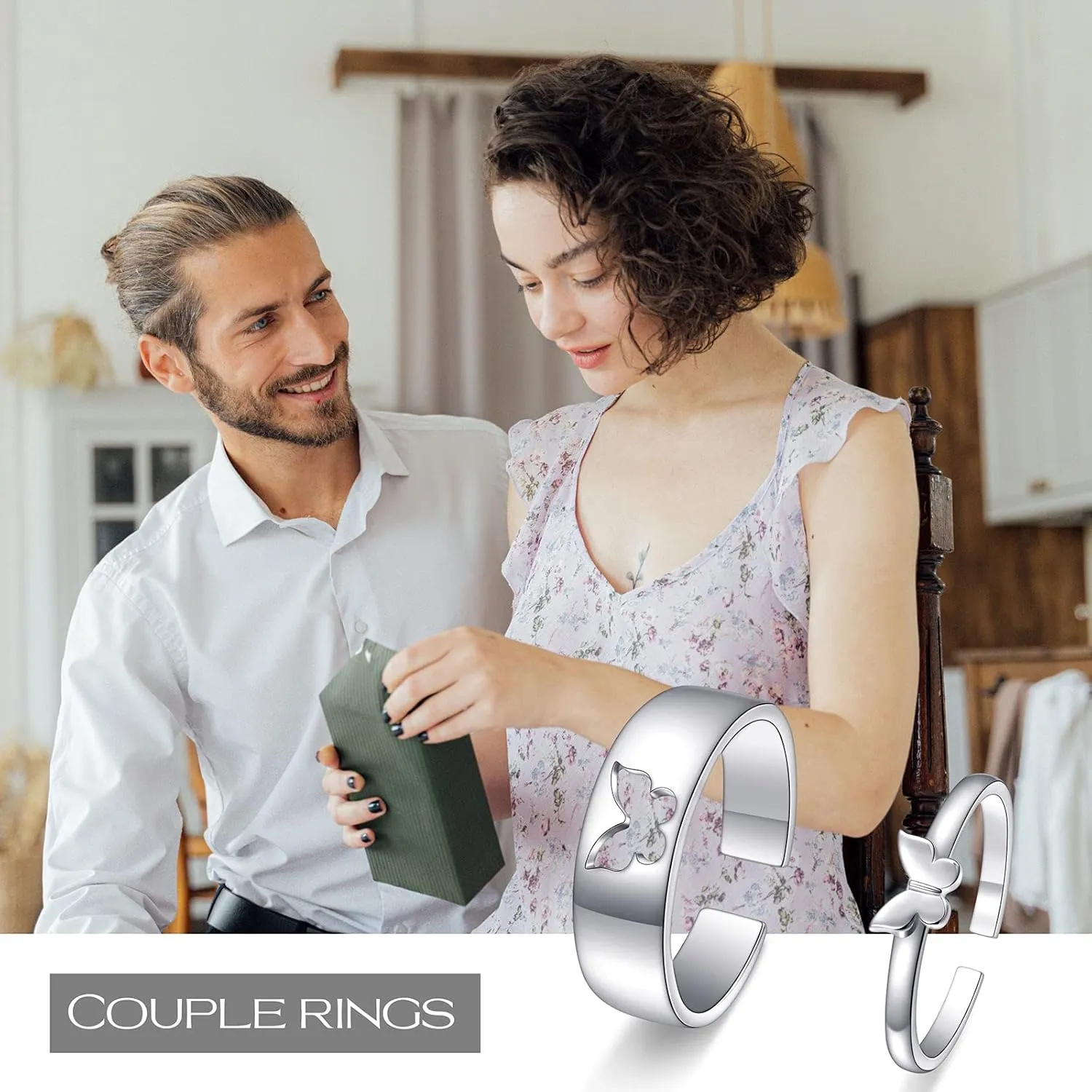 Yearace Couple Rings, 925 Sterling Silver Promise Ring for Couples Romantic Love Couples Jewelry Gifts, Adjustable Engagement Wedding Ring for Him and Her