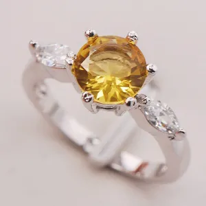 Yellow Crystal Zircon 925 Sterling Silver Ring