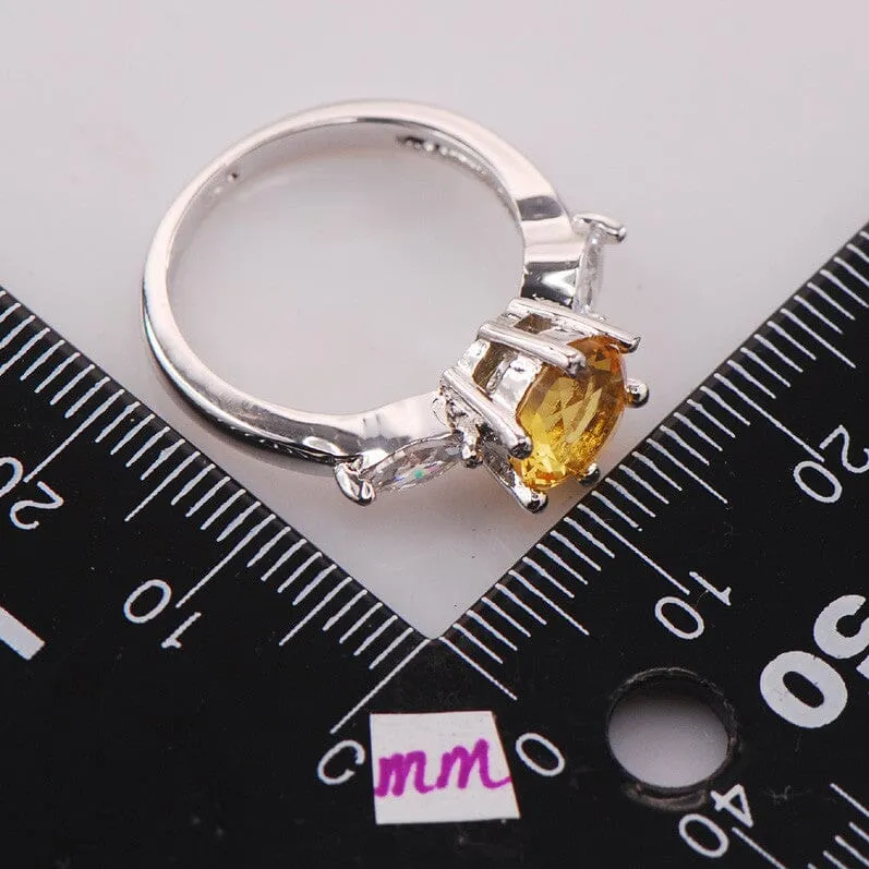 Yellow Crystal Zircon 925 Sterling Silver Ring