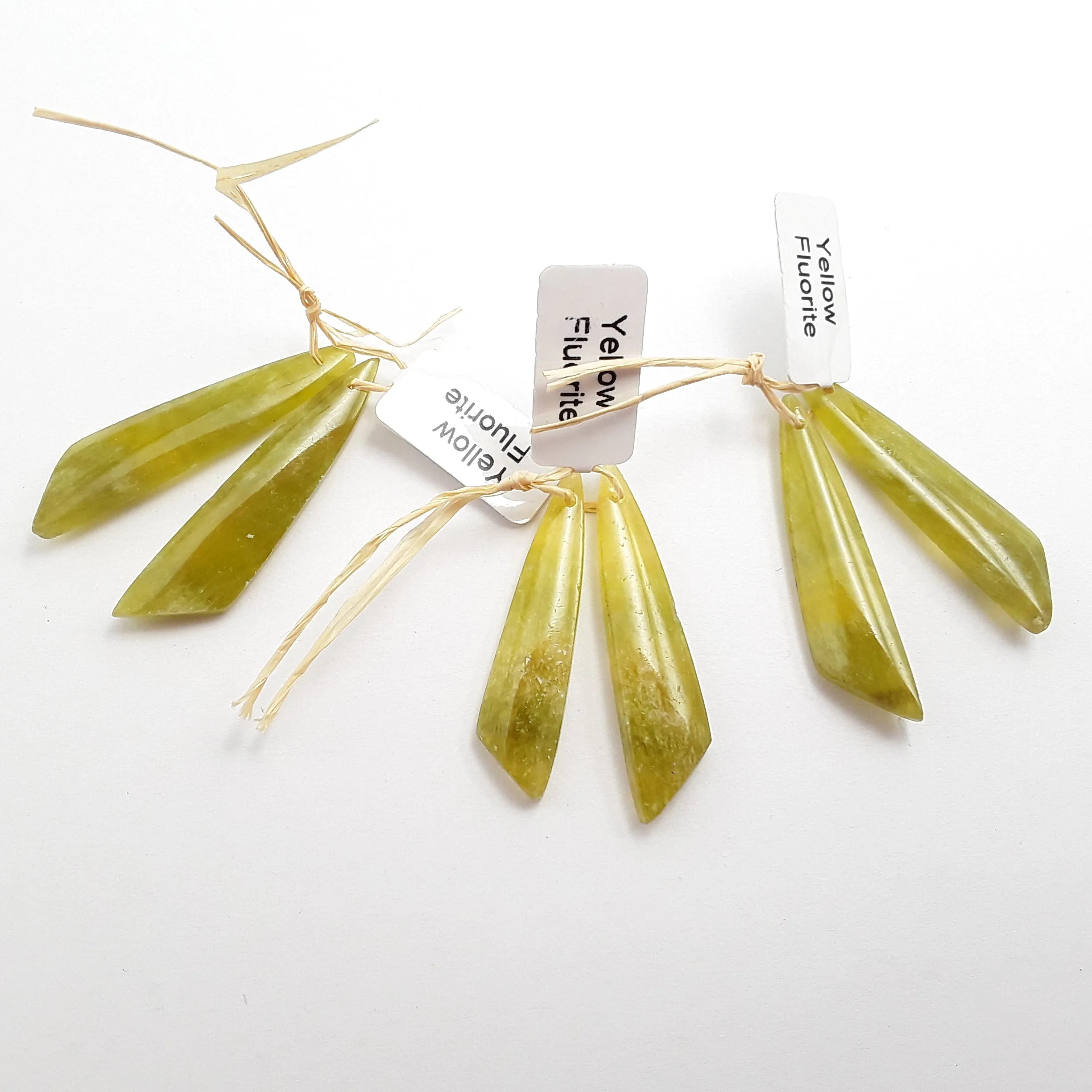 Yellow Fluorite Pendant Earrings Leaf Shape 10x43mm Sold Per Pair