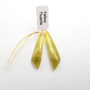 Yellow Fluorite Pendant Earrings Leaf Shape 10x43mm Sold Per Pair