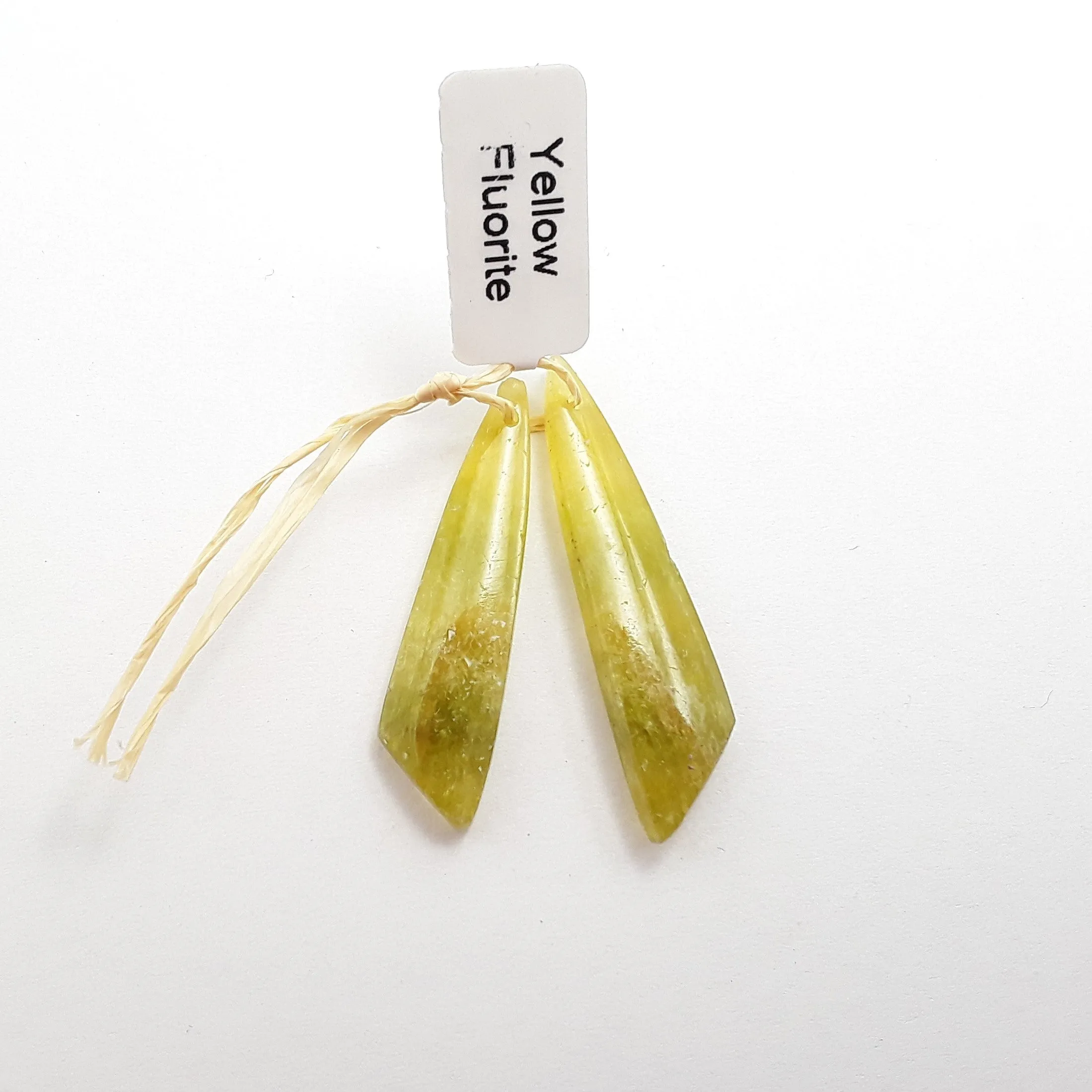 Yellow Fluorite Pendant Earrings Leaf Shape 10x43mm Sold Per Pair