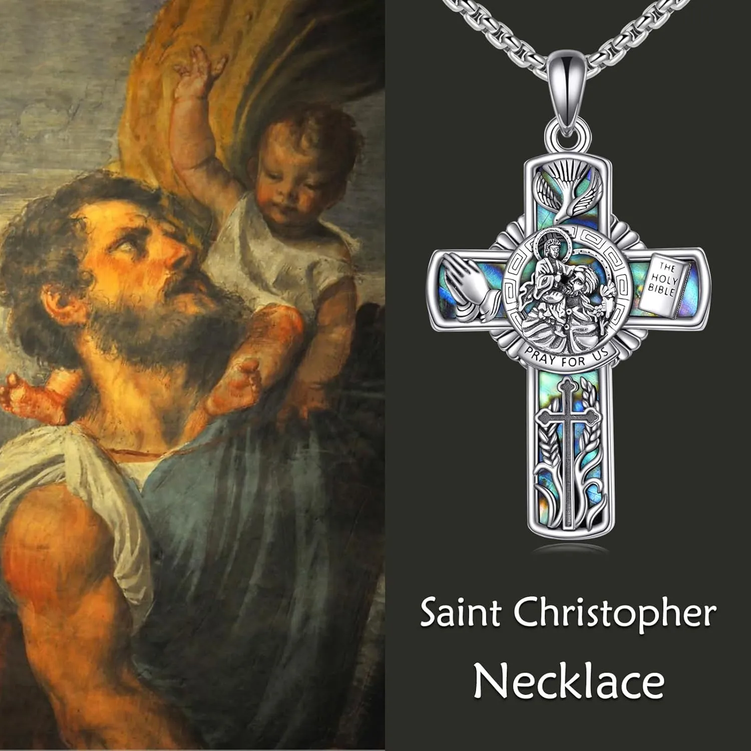 YFN Patron Saint Necklace Sterling Silver Amulet Medal Pendant Religious Protector Jewelry Gifts for Women Men