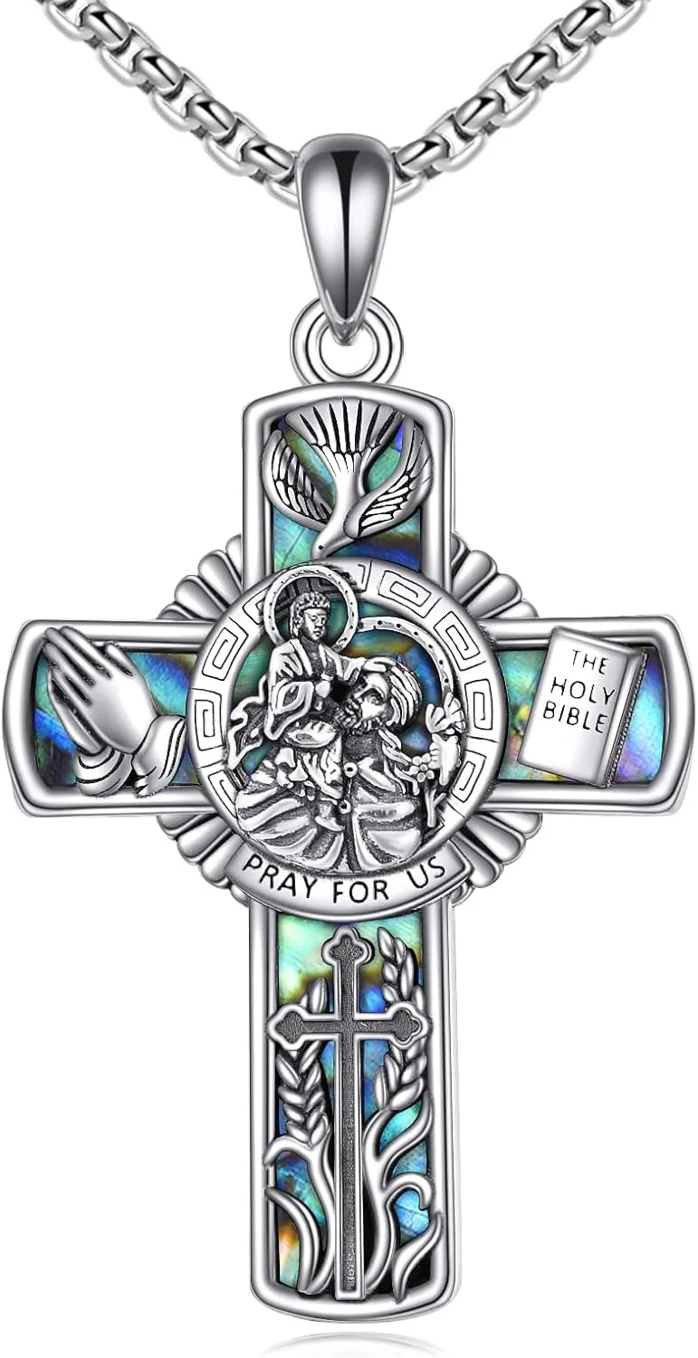 YFN Patron Saint Necklace Sterling Silver Amulet Medal Pendant Religious Protector Jewelry Gifts for Women Men