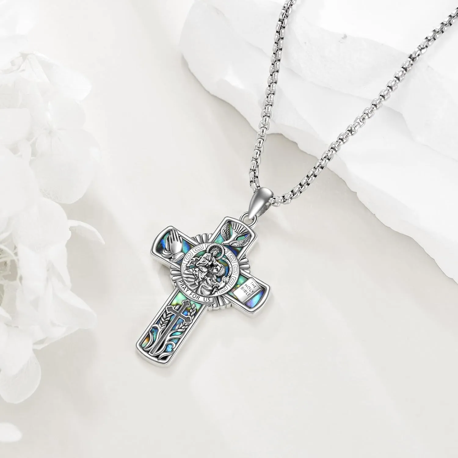 YFN Patron Saint Necklace Sterling Silver Amulet Medal Pendant Religious Protector Jewelry Gifts for Women Men