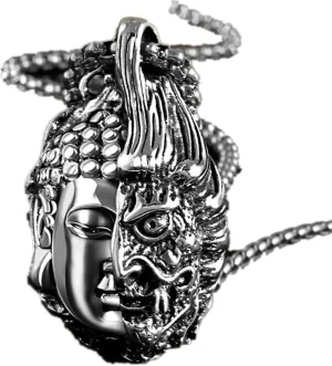 YUANXIN Half Buddha Half Devil Thought Domineering Necklace Personality Men Long Titanium Steel Pendant Women Retro Pendant Jewelry Accessories