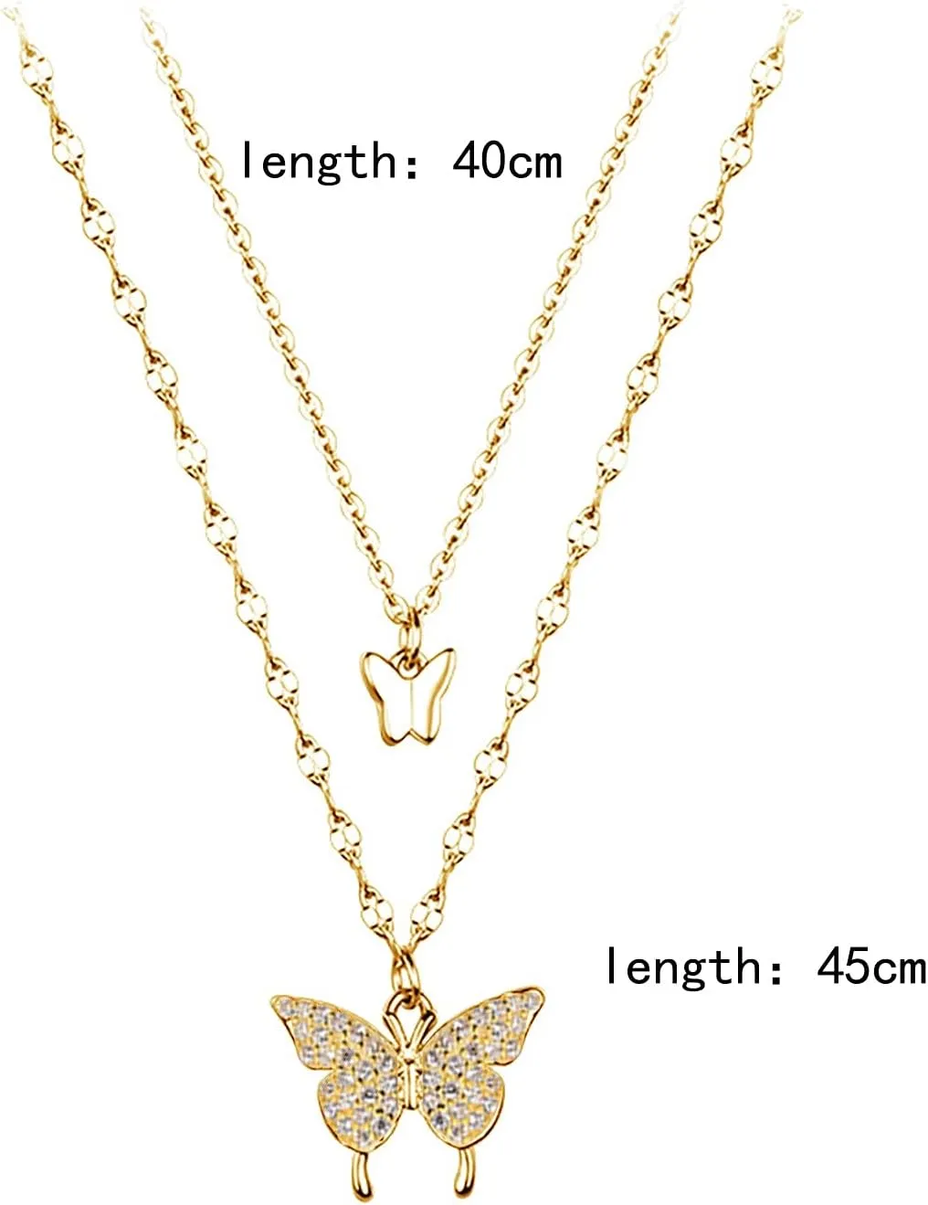 Zircon Butterfly Pendant Necklace for Women Clavicle Chain Double-Layer Necklace Wedding Necklaces (Gold, One Size)